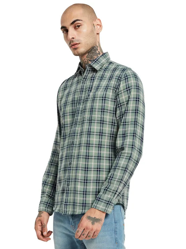 Mettle Spread Collar Tartan Checked Casual Shirt For Discount