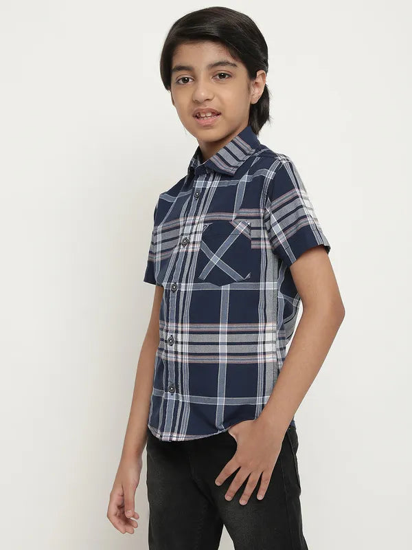 Octave Boys Blue Tartan Checks Opaque Checked Casual Shirt Online now