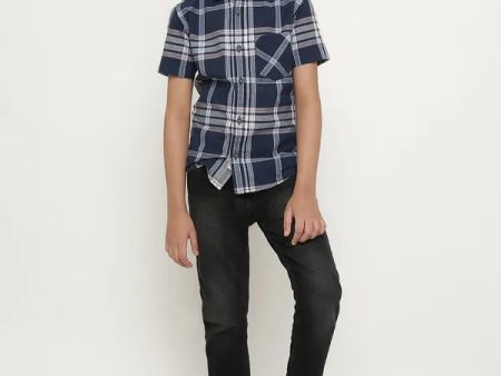 Octave Boys Blue Tartan Checks Opaque Checked Casual Shirt Online now