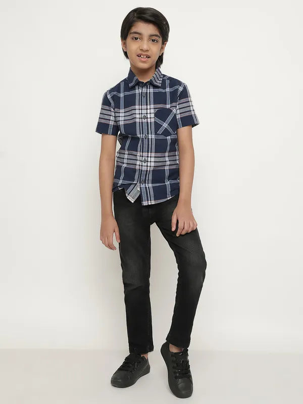 Octave Boys Blue Tartan Checks Opaque Checked Casual Shirt Online now