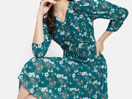 Floral Printed Puff Sleeve Flare Dress For Discount