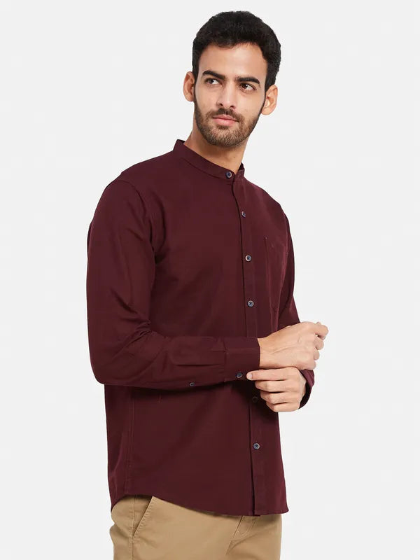 Mettle Men Maroon Opaque Casual Shirt For Cheap