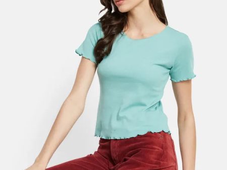 Ruffle  Hem Ribbed Top For Sale