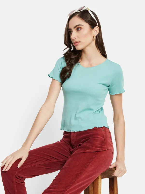 Ruffle  Hem Ribbed Top For Sale