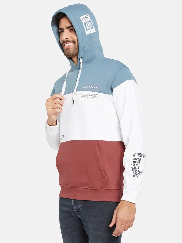 Octave Men Blue Colourblocked Hooded Sweatshirt Fashion