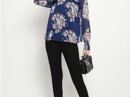 Mettle Floral Printed High Neck Ruffles Regular Top Fashion