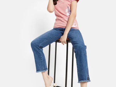 Denim Straight Fit Jeans With Side Slit Online Sale