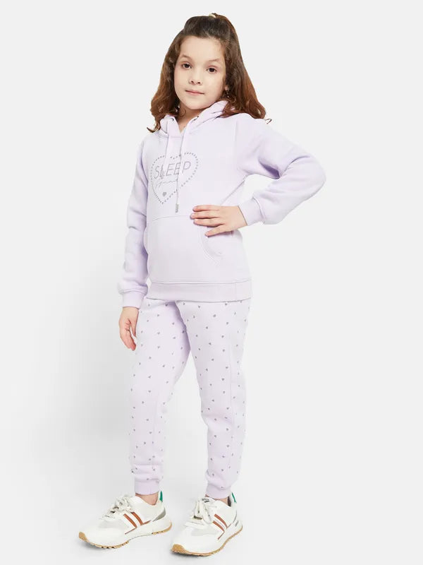 Mettle Girls Typography Printed Hooded Fleece Tracksuit Sale