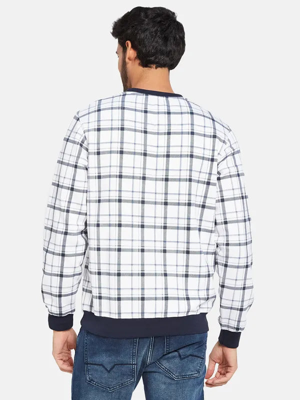 Octave Men White Checked Sweatshirt Online now