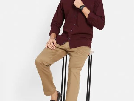 Mettle Men Maroon Opaque Casual Shirt For Cheap