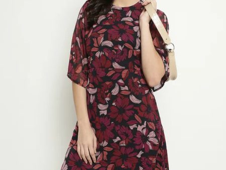 Mettle Floral Printed Flared Sleeves A-Line Dress For Cheap