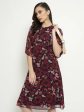 Mettle Floral Printed Flared Sleeves A-Line Dress For Cheap