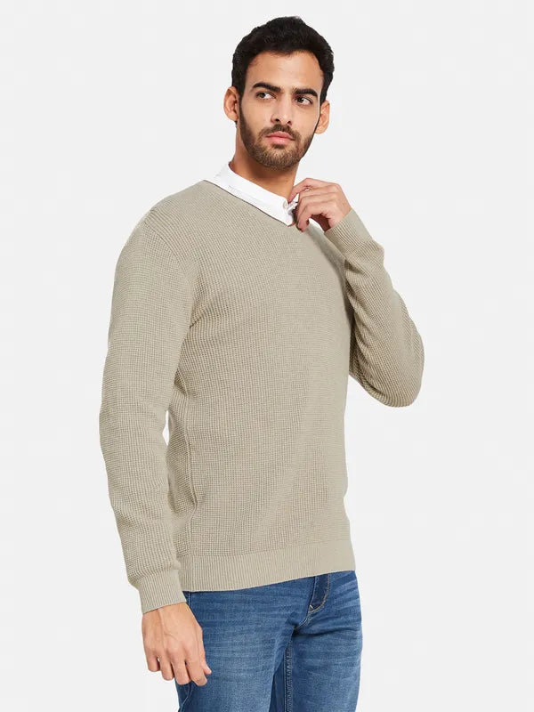 Ribbed V-Neck Cotton Pullover Discount