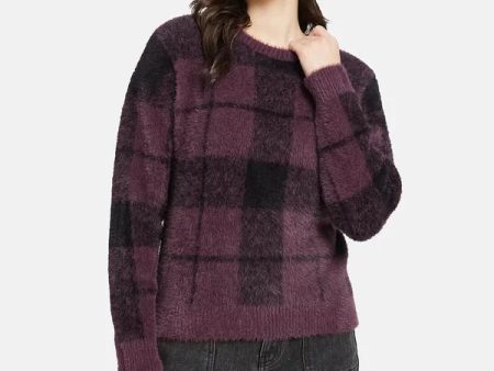 Mettle Women Purple  Black Checked Pullover For Cheap