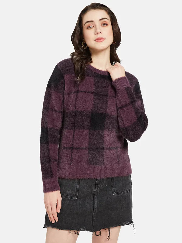 Mettle Women Purple  Black Checked Pullover For Cheap