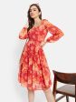 Square Neck Floral Print Three Tier Dress Hot on Sale