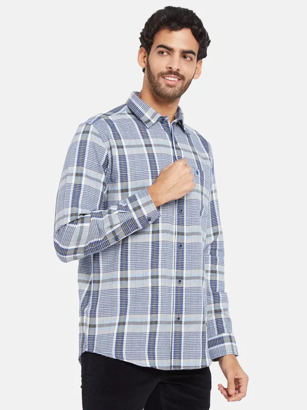 Mettle Men Blue Checked Casual Shirt Supply