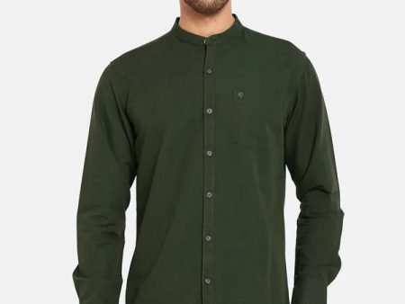 Mettle Men Olive Green Opaque Casual Shirt Online