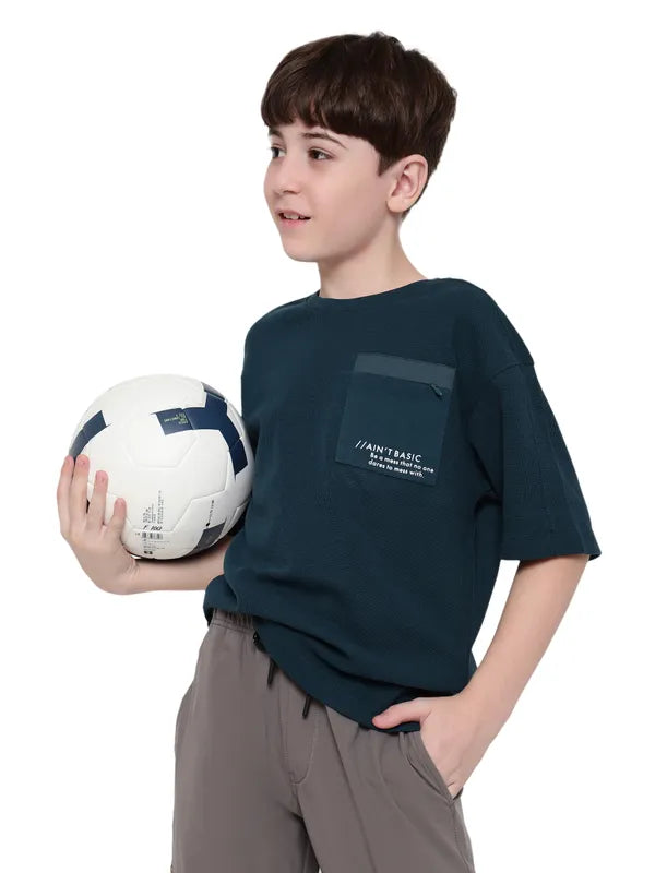 Octave Boy Solid Round Neck Drop Shoulder Sleeves Pockets T-Shirt Sale