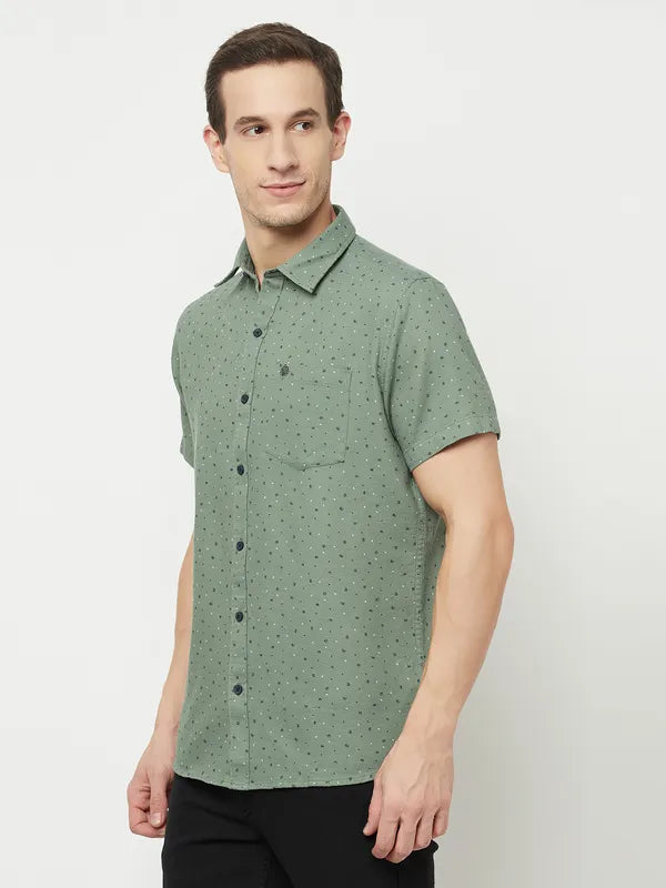 Mettle Men Olive Green Printed Casual Shirt Online Hot Sale