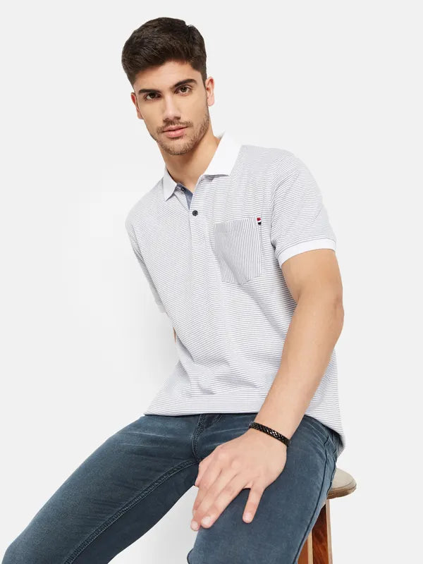 Stripes Print Polo T-Shirt With Chest Pocket Hot on Sale