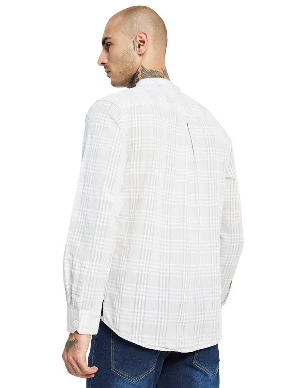 Mettle Mandarin Collar Checked Cotton Casual Shirt Supply