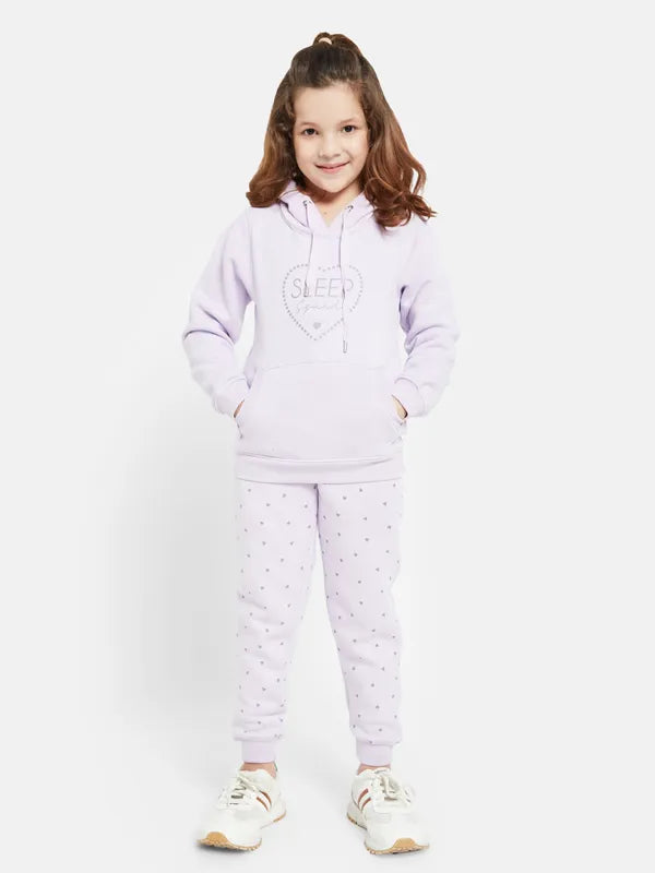 Mettle Girls Typography Printed Hooded Fleece Tracksuit Sale