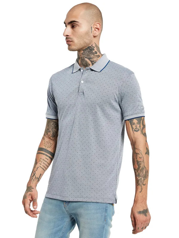 Octave Micro Ditsy Printed Polo Collar Cotton T-Shirt Online