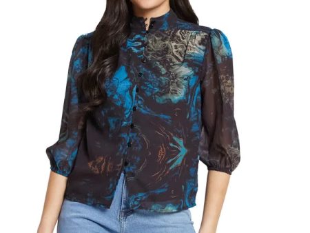 Mettle Print Mandarin Collar Cotton Shirt Style Top Hot on Sale