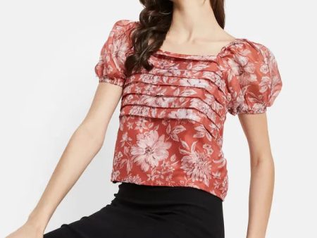 Floral Print Puff Sleeve  Top For Discount