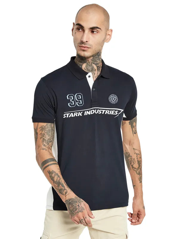 Octave Iron Man Typography Polo Collar Cotton T-Shirt For Cheap