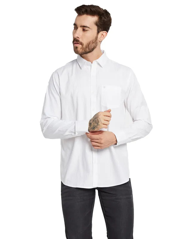 Mettle Men Textured Spread Collar Pocket Casual Shirt Fashion