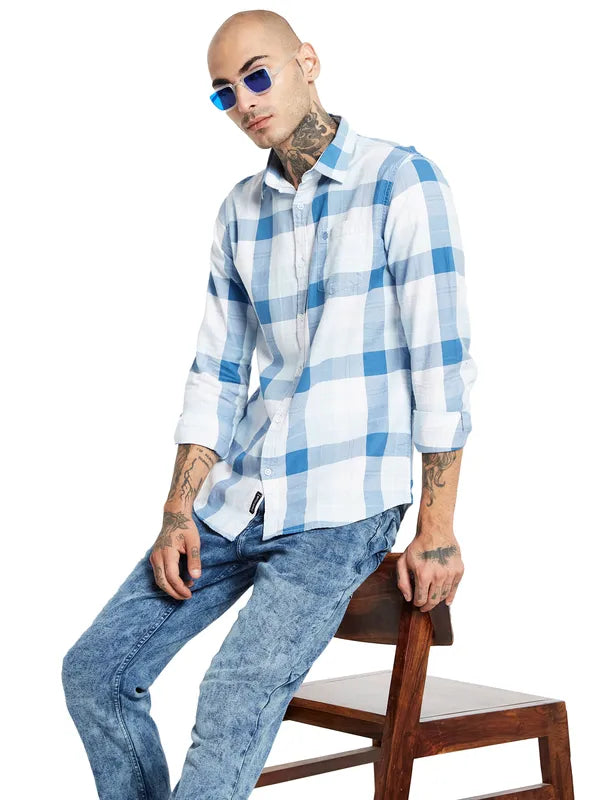 Mettle Spread Collar Checked Cotton Casual Shirt Fashion