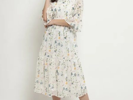 Mettle Floral Printed Bell Sleeve A-Line Midi Dress For Discount