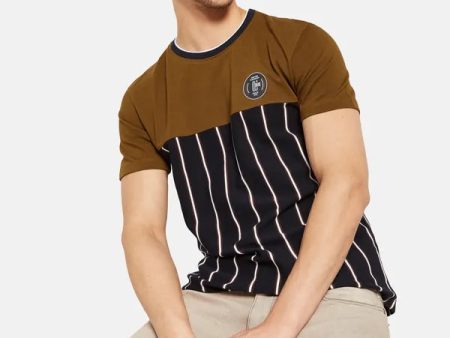 Vertical Stripes Colourblocked T-Shirt Cheap