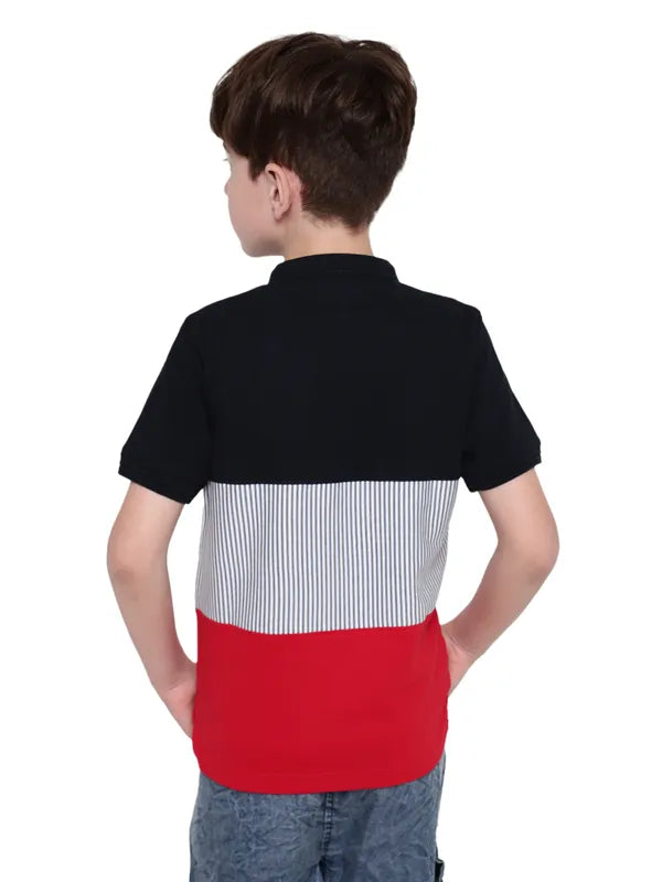 Octave Boys Colourblocked Nautical Polo Collar Cotton T-Shirt Online now