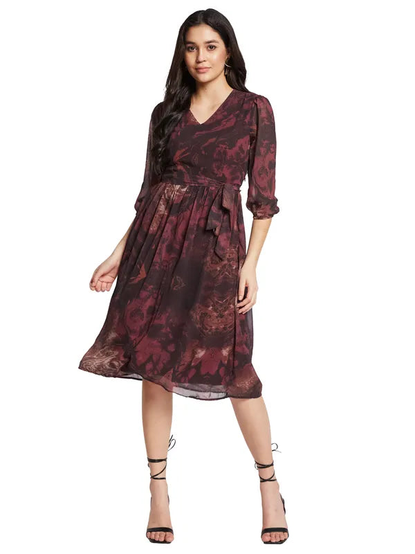 Mettle Printed V-Neck Fit  Flare Dress Online Hot Sale