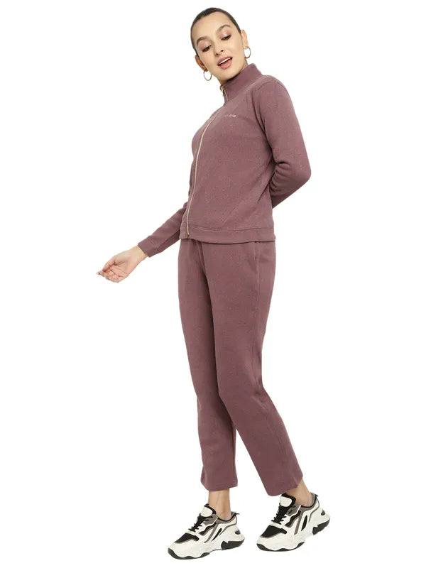 Mettle Women Purple Solid Fleece Tracksuit Discount