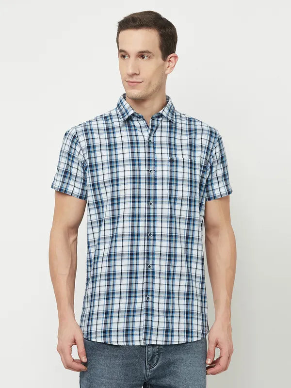 Mettle Men White Tartan Checks Checked Casual Shirt Discount