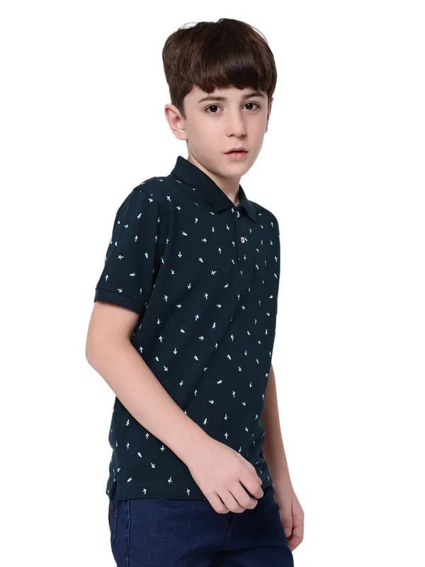 Octave Boys Micro Ditsy Printed Polo Collar Cotton T-Shirt Online now