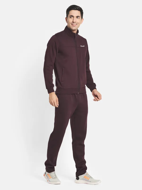 Men Burgundy Solid Cotton Tracksuit For Discount