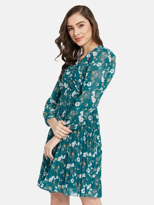 Floral Printed Puff Sleeve Flare Dress For Discount