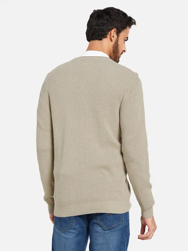 Ribbed V-Neck Cotton Pullover Discount