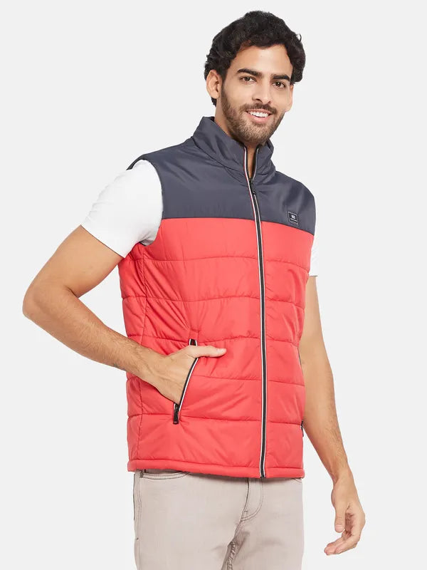 Mettle Men Red Colourblocked Woven Jacket For Cheap