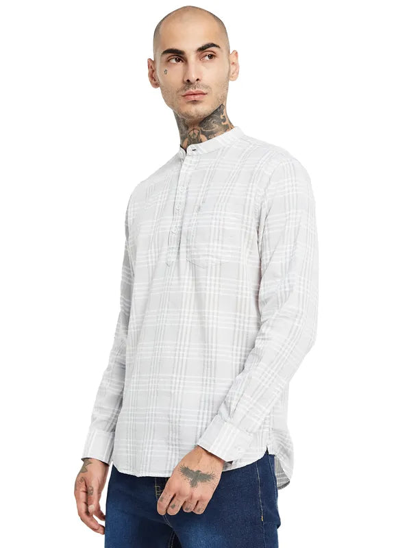 Mettle Mandarin Collar Checked Cotton Casual Shirt Supply