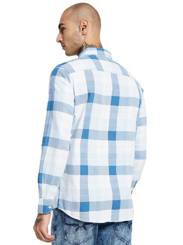 Mettle Spread Collar Checked Cotton Casual Shirt Fashion