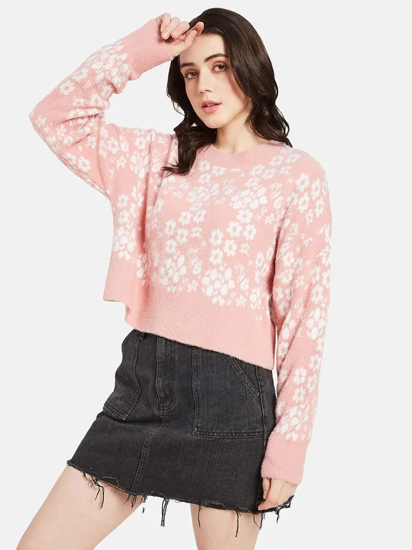 Mettle Women Pink  White Floral Printed Pullover Online Hot Sale