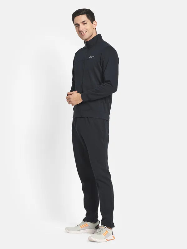 Men Navy Blue Solid Cotton Tracksuits Supply