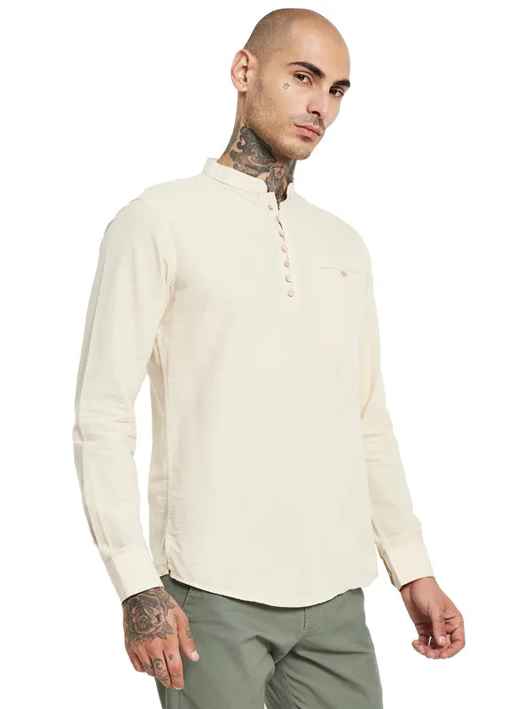 Mettle Mandarin Collar Cotton Casual Shirt Fashion