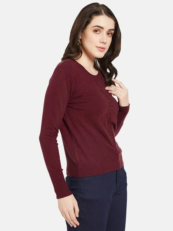 Mettle Women Maroon Cable Knit Pullover Online now